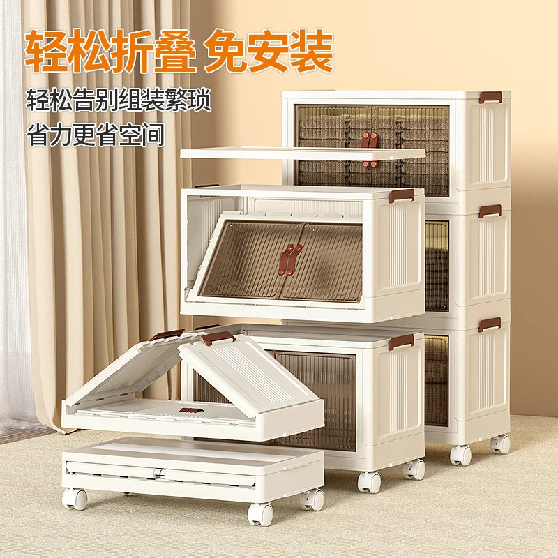 Sell wel Large Plastic Storage Box with Lid Collapsible Storage Bins with Double Stackable Folding Container Organizer Cube