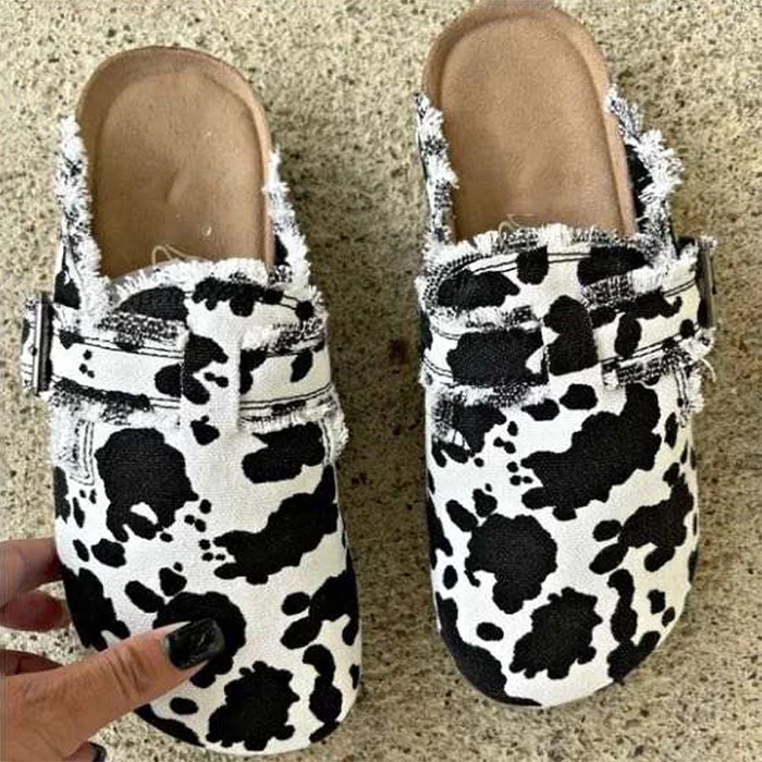 Free Shipping Wholesale Western Style Soft Buckled Start Print Cow Print Sunflower Slip On Shoes Women Leopard Slippers