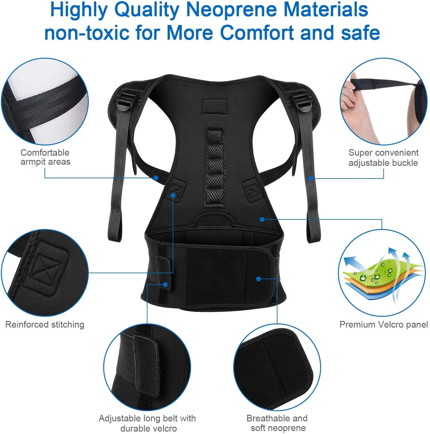 Manufacturer Magnetic Lumbar Back Support Belt Back Brace Posture Corrector for Lower and Upper Back Pain Men & Women