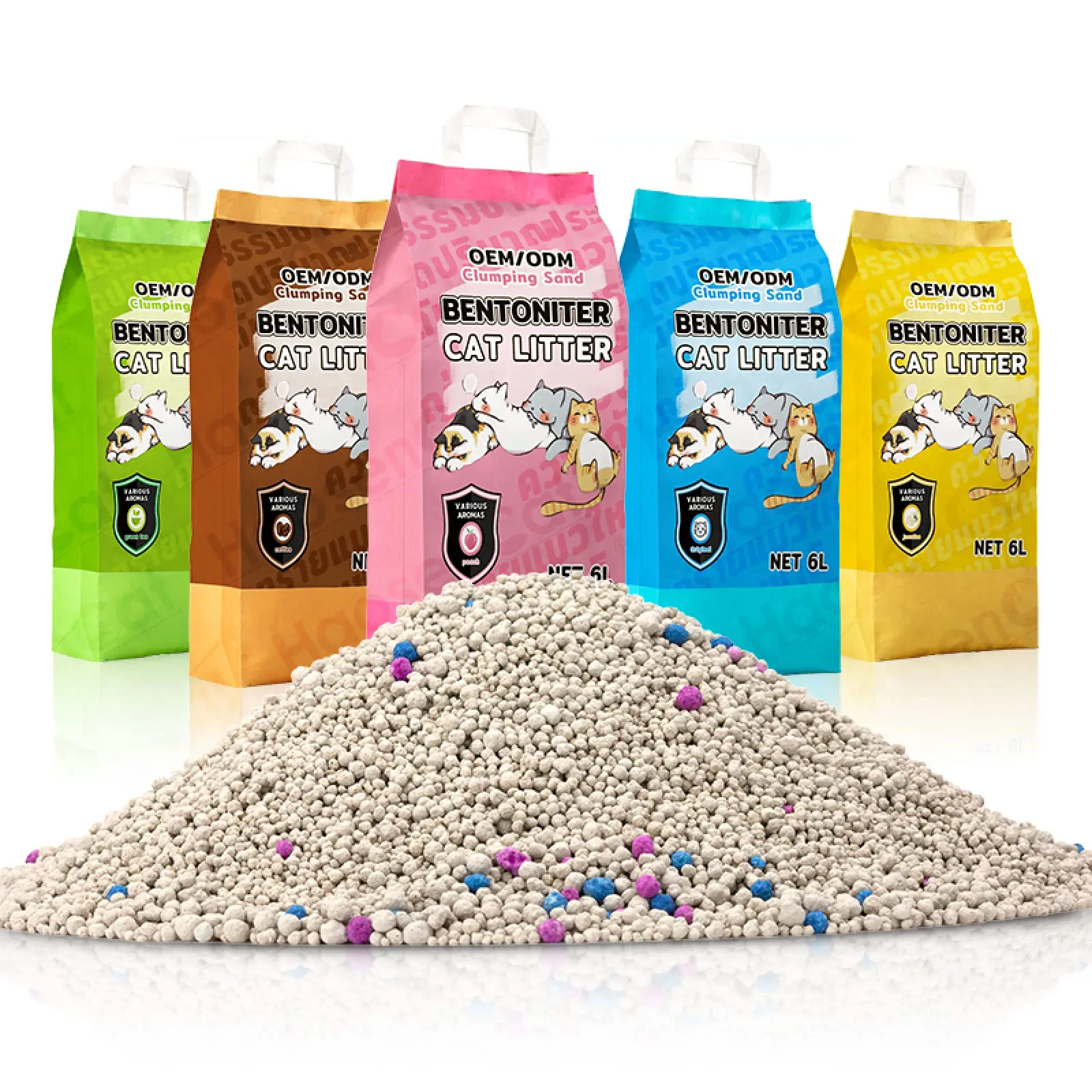 OEM/ODM Multi Fragrance Sodium Based Mineral Large Particle Natural Light Ball Shaped Colour Granule Bentonite Cat Litter