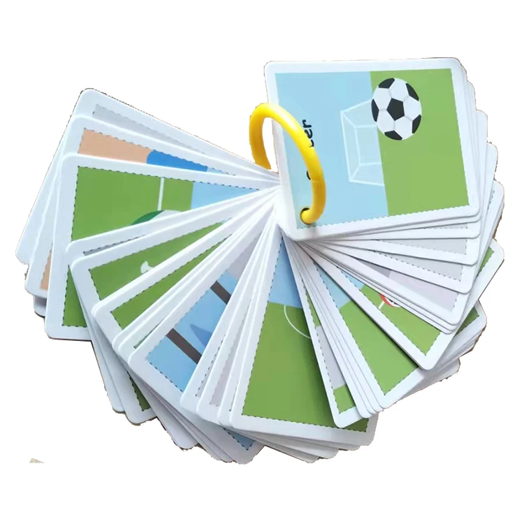 Free sample customized printing educational world sports equipment English children flash card
