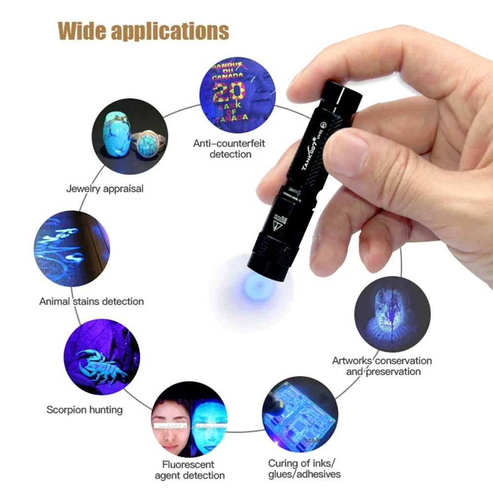 Tank007 custom logo Flashlight as Gift Mini torch Jewelry appraisal uv torch light LED Watch detect 365nm uv flashlight Keychain