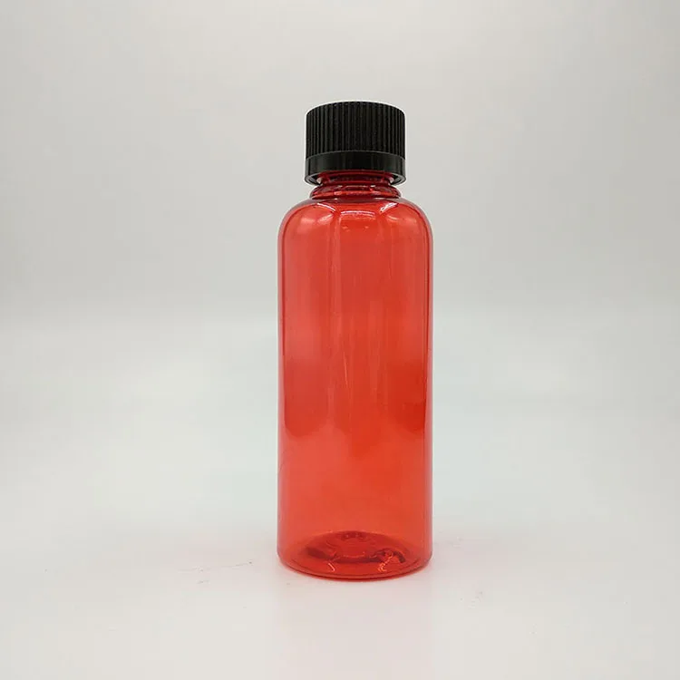Transparent Red Plastic Bottle 100ml Capacity Cylinder Shape with Pump Sprayer and Screw Cap ODM Supply for Skin Care Serum