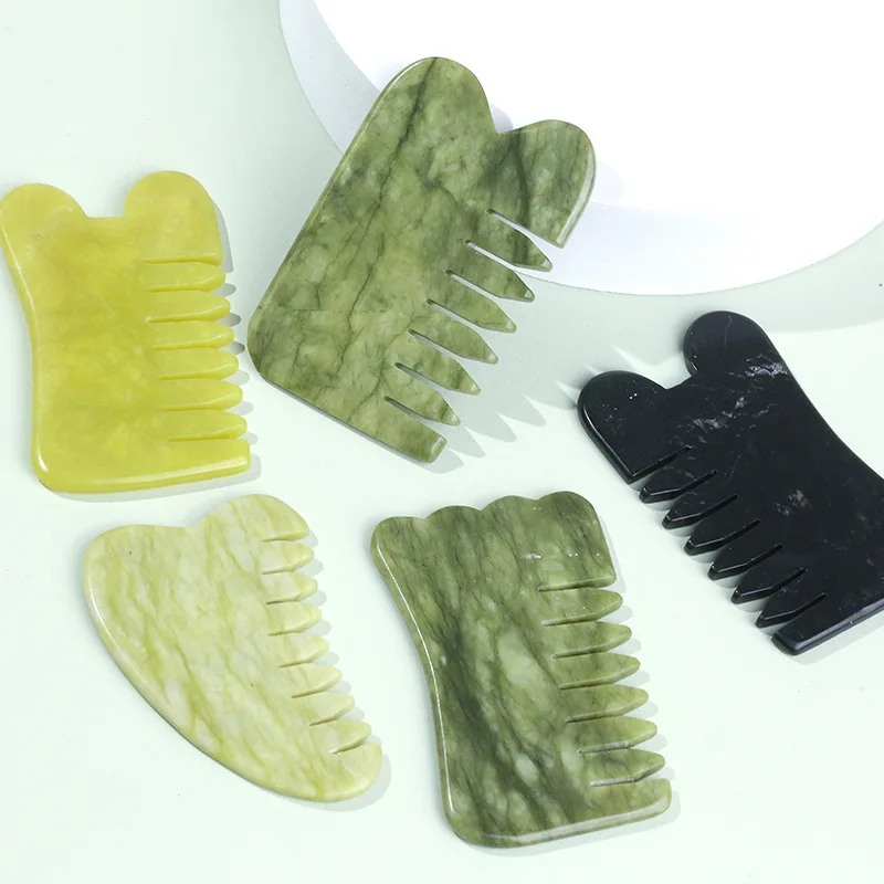 Natural Jade Hair Comb Xiuyan Jade Gua Sha Tools Jade Scalp Massager for Acupuncture Therapy Guasha Comb