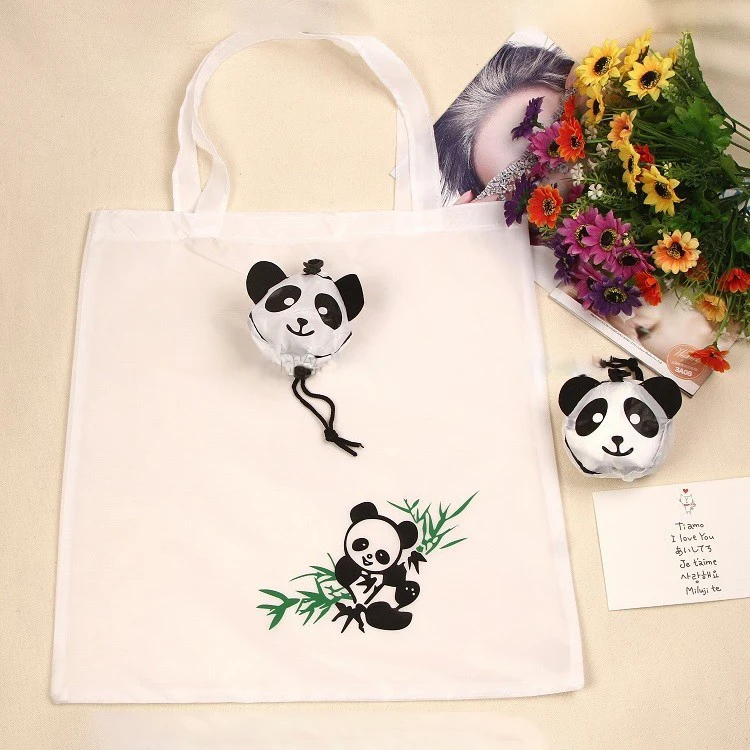 Wholesale Custom Animal Shape Foldable Bag Shopping Bag White Panda Pattern Tote Bag