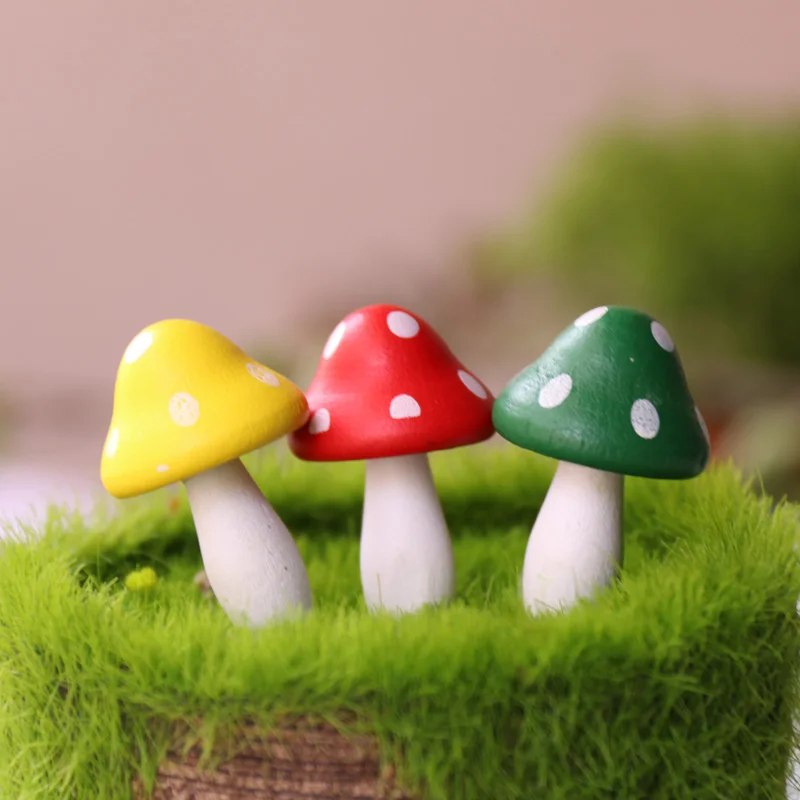 Color Mushrooms Miniature for Fairy Garden Mini Mushroom Figurines Home Accessories Wood Simulated Artificial Mushroom