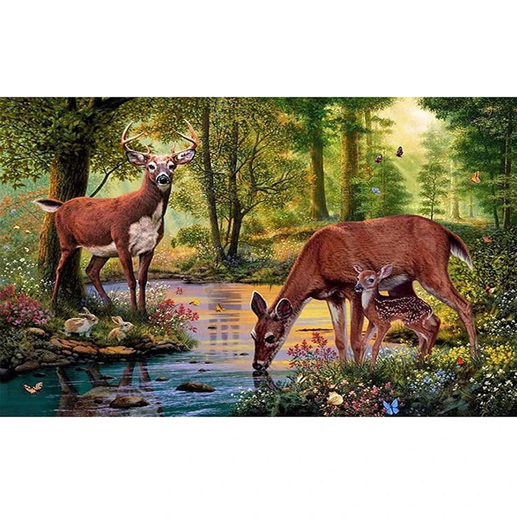
Sika deer drink water the forest picture multi color 5D diy home decoration diamond painting 