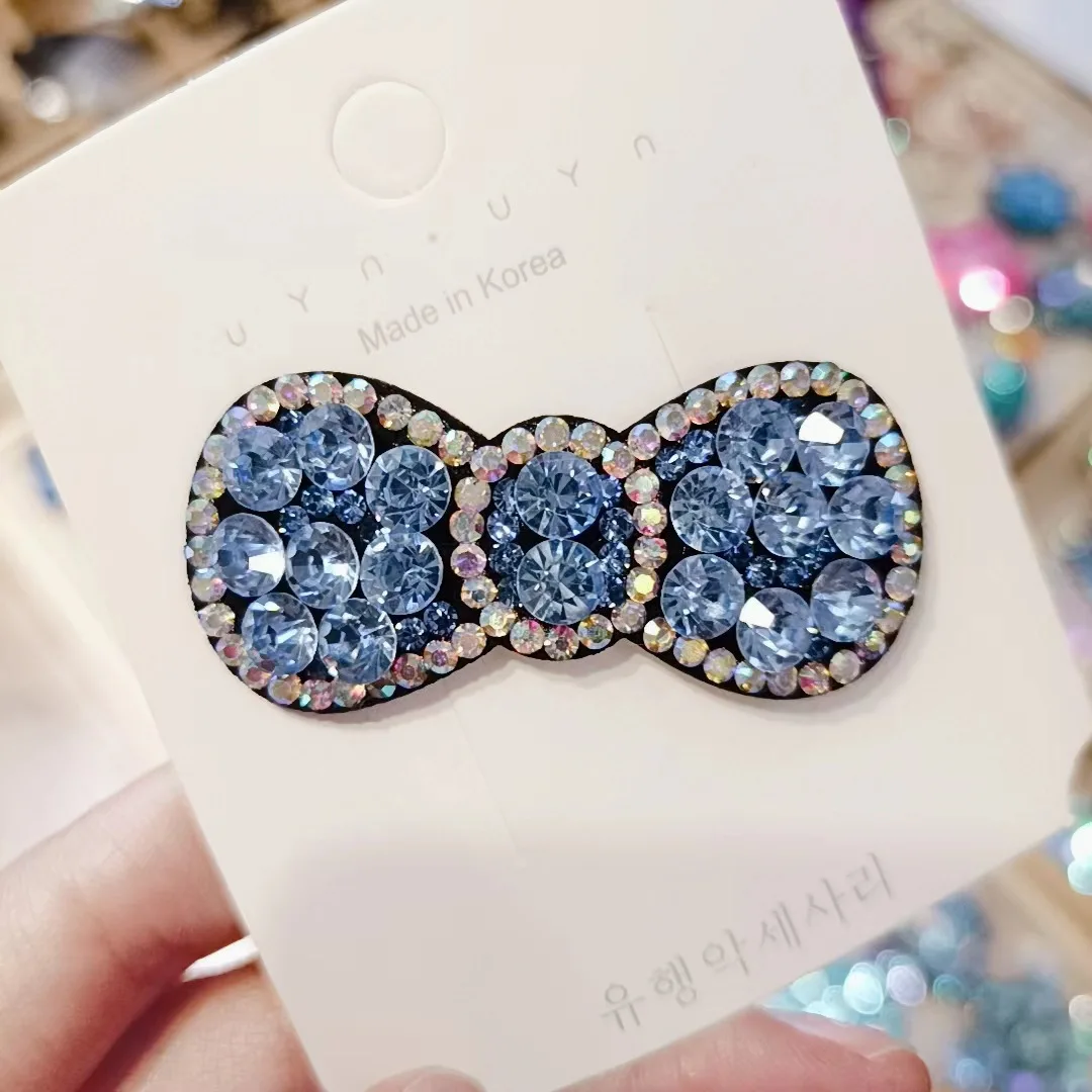 HXN-058 Korean bangs hair clip with bow super flash and minimalist design czech diamond jewelry hairpin