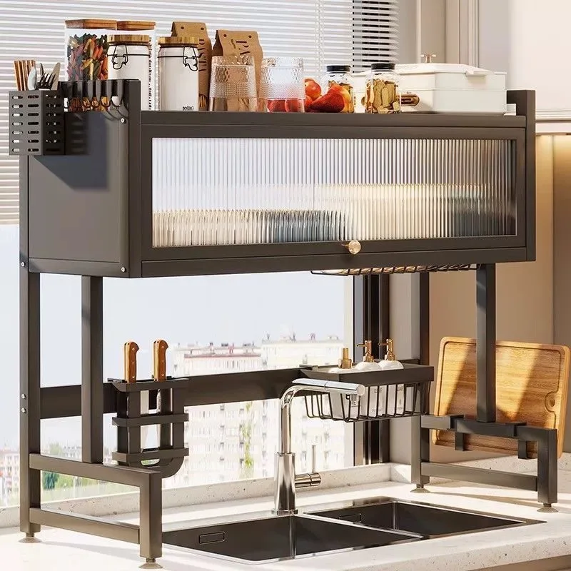 Kitchen large capacity single double trough storage rack sink storage multi purpose drain rack for dishes and tableware