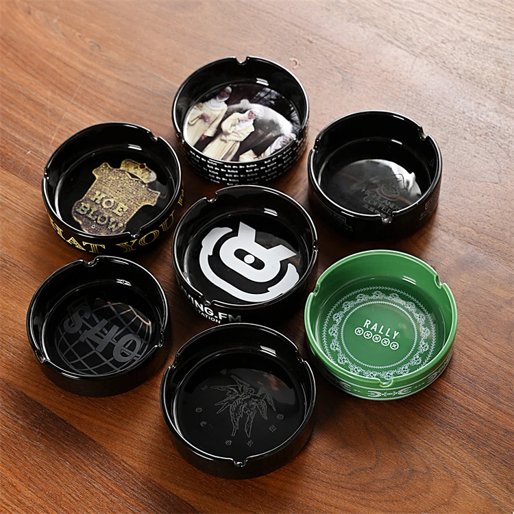 Personalized round porcelain cigar ashtray custom logo colorful ceramic ashtray for hotel bar office