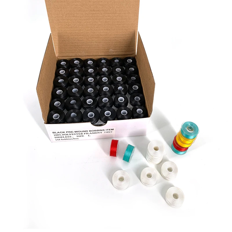  75D/2 Polyester Bobbin Thread L type side less for back embroidery white