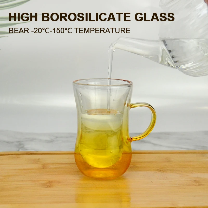 Double Wall gradient color Tea Glassware Juice cup Custom high Borosilicate Glass coffee Cup