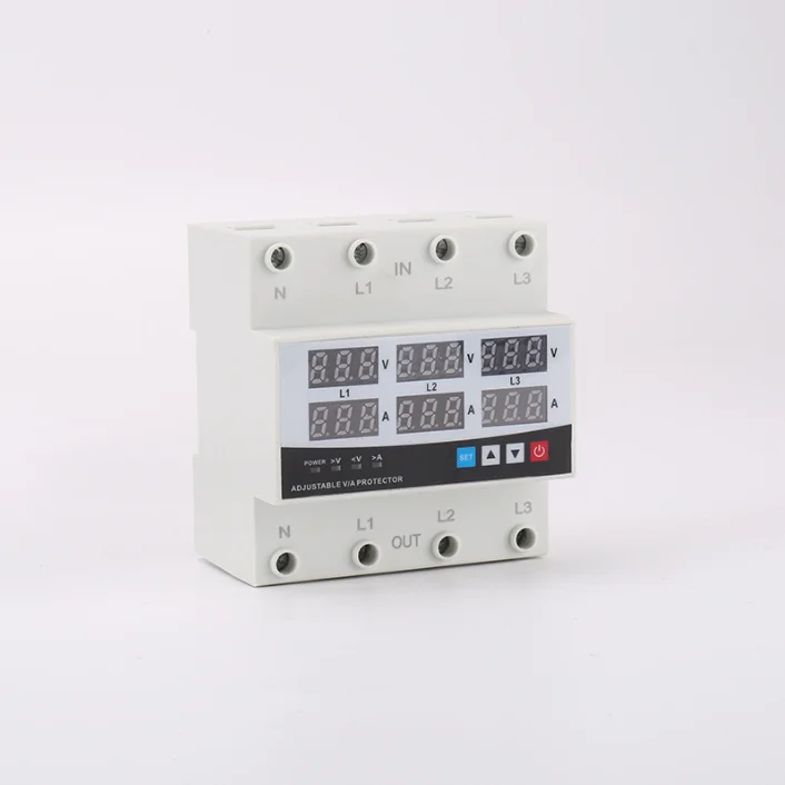 4P 63A Automatic Self-recovery Dual Display Digital Adjustable Over and Under Voltage Protector Over Current Protec