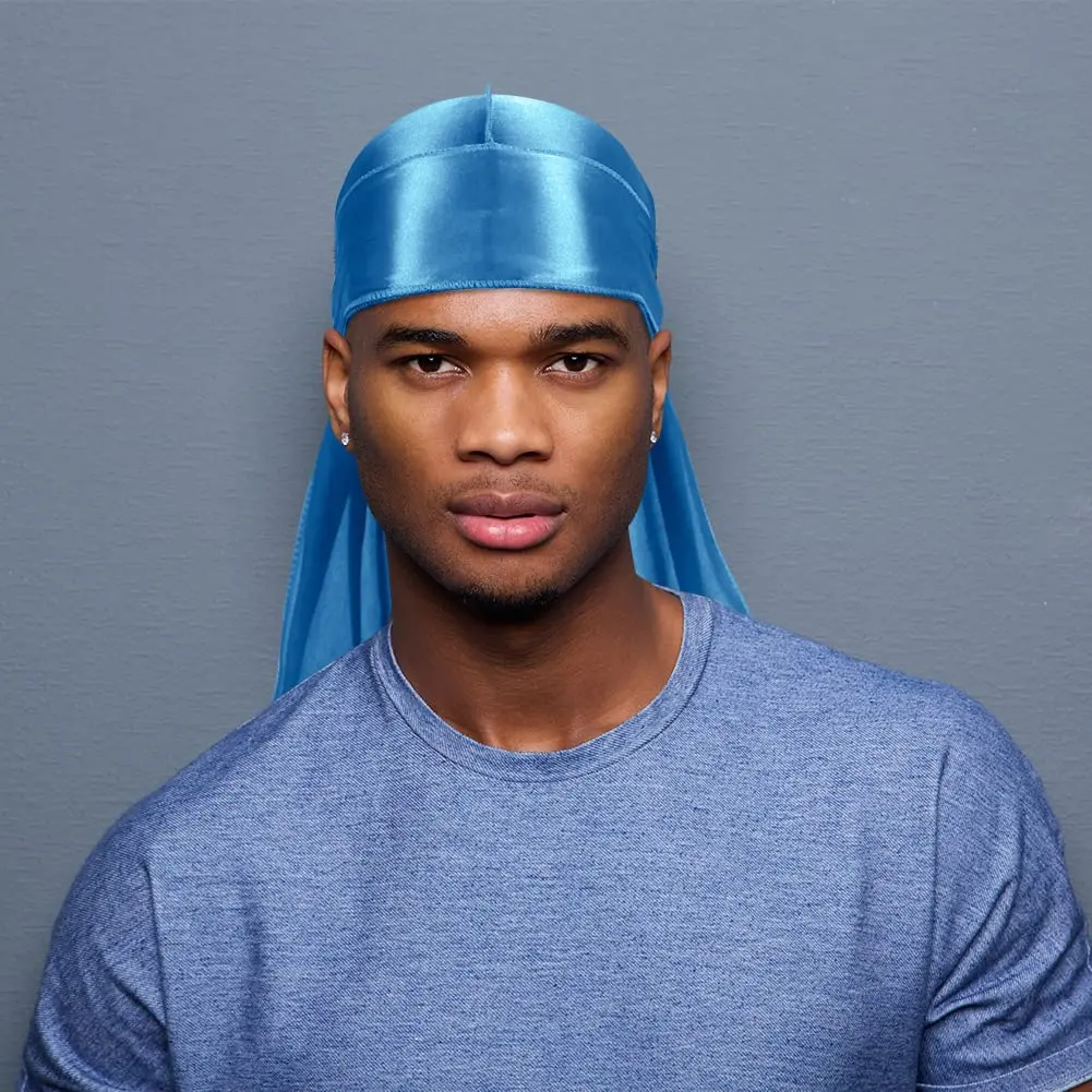 Wholesale Luxury Unisex Custom Logo Printed Extra Long Tie Headband Doo Rags And Bonnets Silky Satin Du Rags Designer Durags