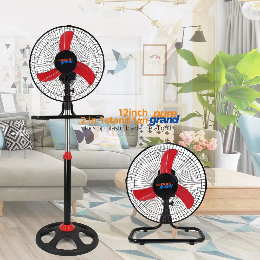 Cheap price home office household pedestal three speed 220v metal tower 12 inch round pedestal 2 in 1 industrial stand fan