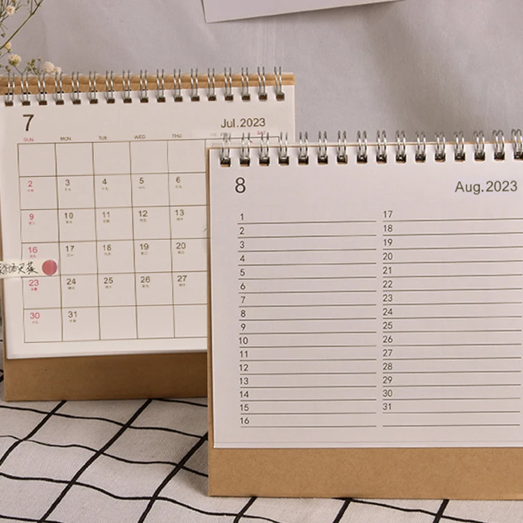 Custom design Desk Spiral Undated Calendar Planner Printing Table Stand Flip Paper Calendar 2024