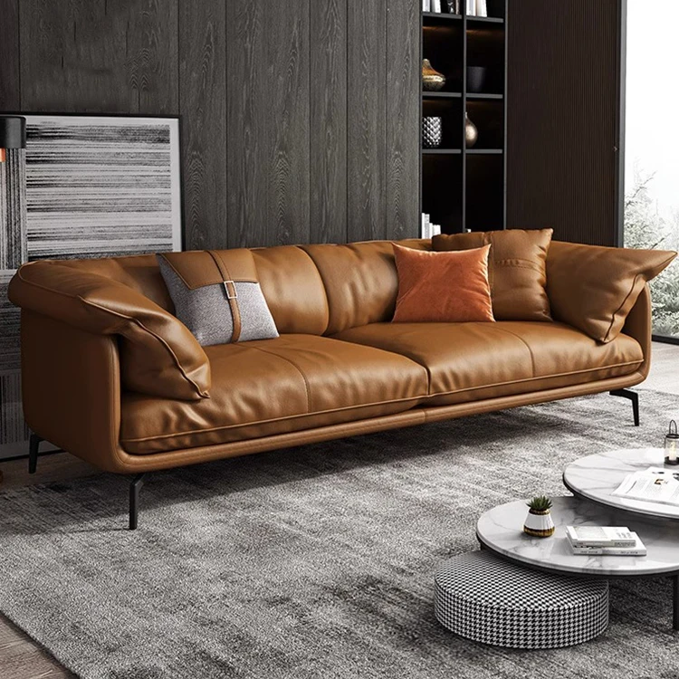 Light luxury leather sofa living room modern simple 1+2+3 sofa combination modern home furniture sofa set