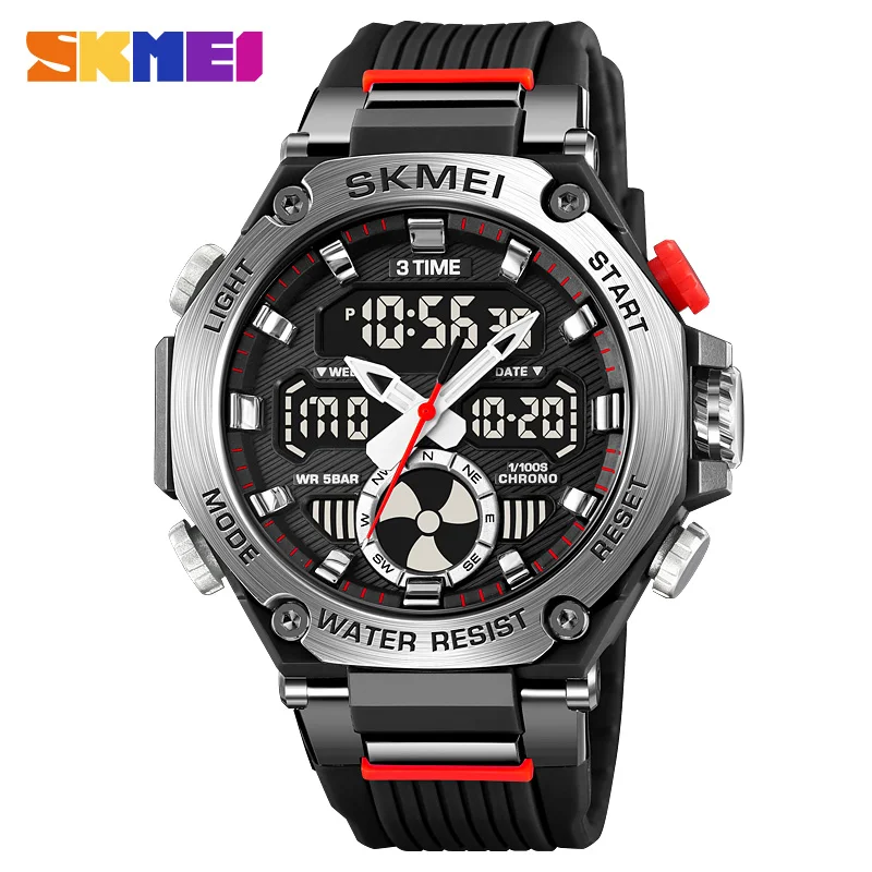 Skmei 2223 custom face  gents quartz watch stylish Silicone band double display Chronograph character business wrist watch