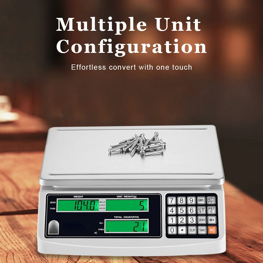 CX-ACS30 30kg Digital Industrial Counting Scale, 1g Precision, g/kg/lb, 3 LCDs for Parts, Coins, Jewelry & Kitchen Inventory