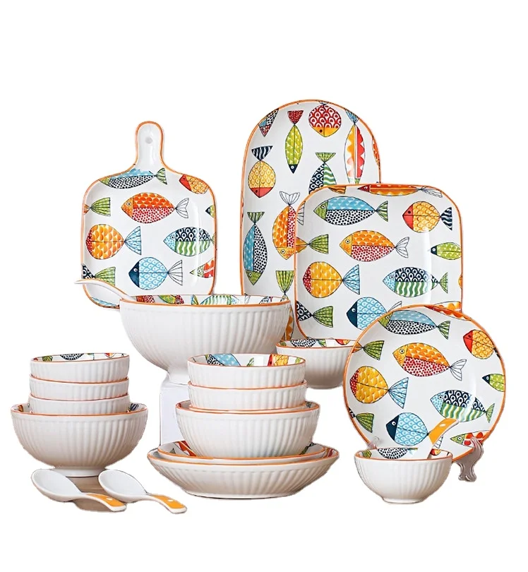 Японский стиль красочных рыб керамическая посуда с суповую тарелку, производство Китай чаши набор фарфоровой посуды