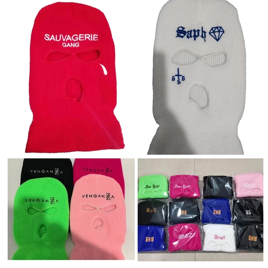 2022 Motorcycle Windproof Full Face Knit Hats Custom SkiMask Men Warm Wool Balaclava Winter Knitted 3 Holes Ski Mask