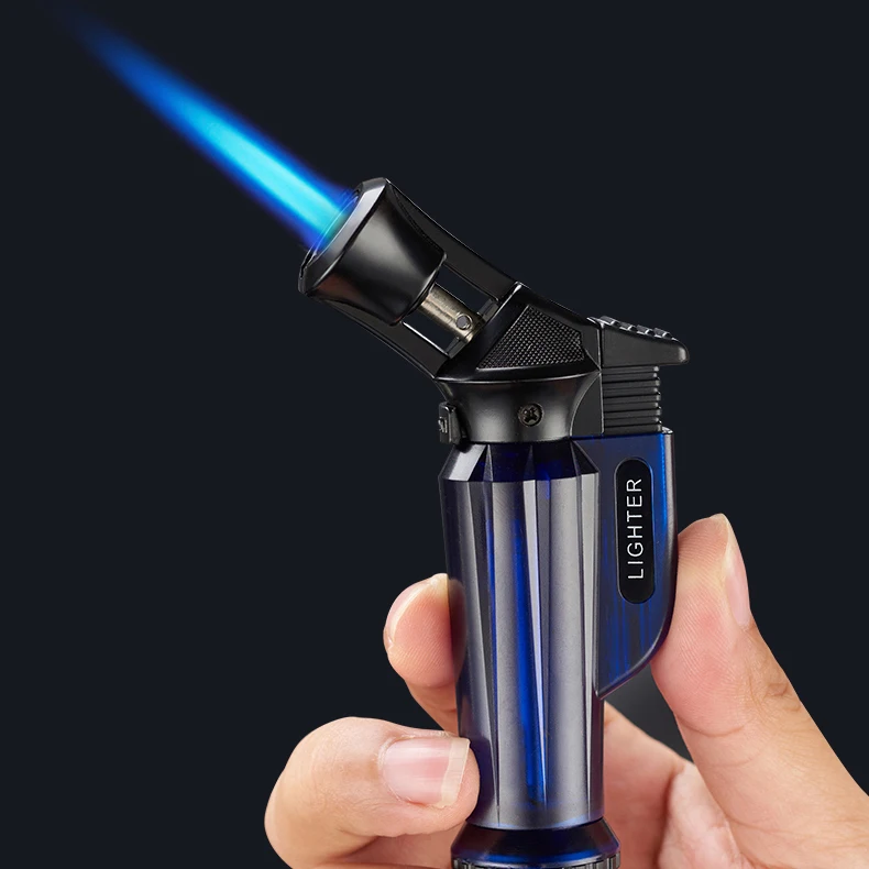 Ready to ship wholesale jet flame torch lighters with lock transparent tank custom logo wind proof cigar lighter
