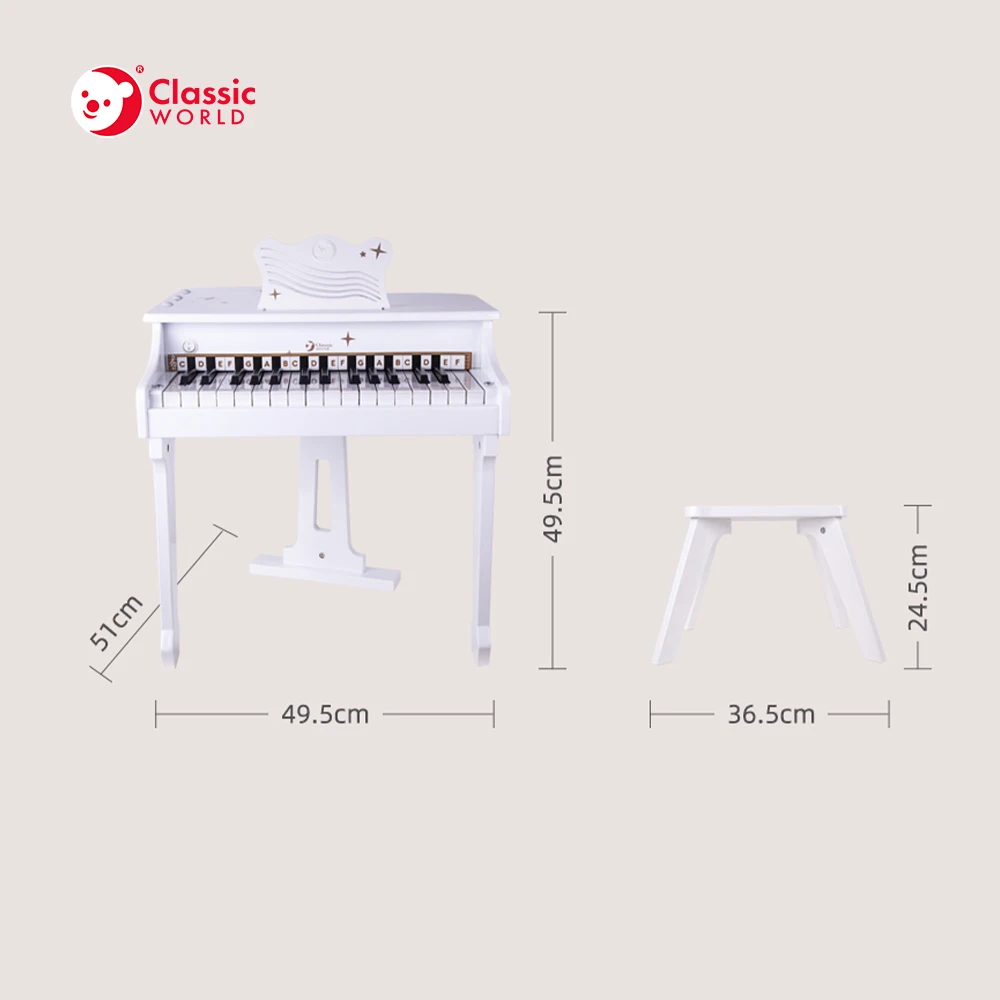 Factory Supply Attractive Price Wooden White Grand Piano Toy, Kids Toy Piano