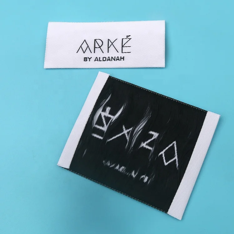 Cheap Polyester Bags Labels Custom Private Brands End Fold Fashion Accessories Small Damask Woven Tags for Clothing