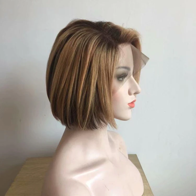 
High Quality No Chemical Kosher Wigs Short Bob Human Virgin Hair Ombre Color Lace Front Wig 