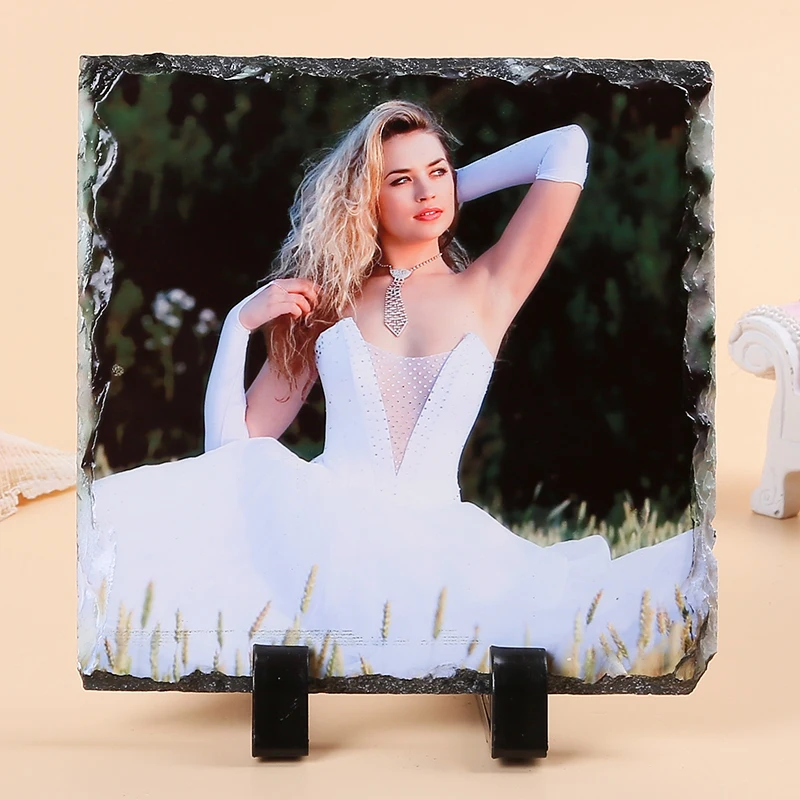Customized 15*15cm Rectangle Blank Sublimation Coated Photo Slate Rocks