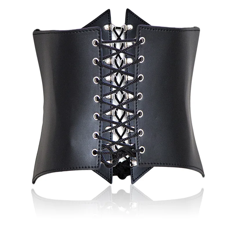 Black Genuine Leather Lace-Up Corset SM Adult Alternative Products Threaded Girdle Body Harness Erotic Lingerie