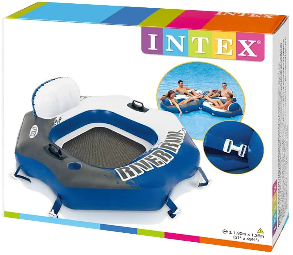 Intex 58854 River Run Connect Lounge Inflatable Floating Water Tube With Cup Holders