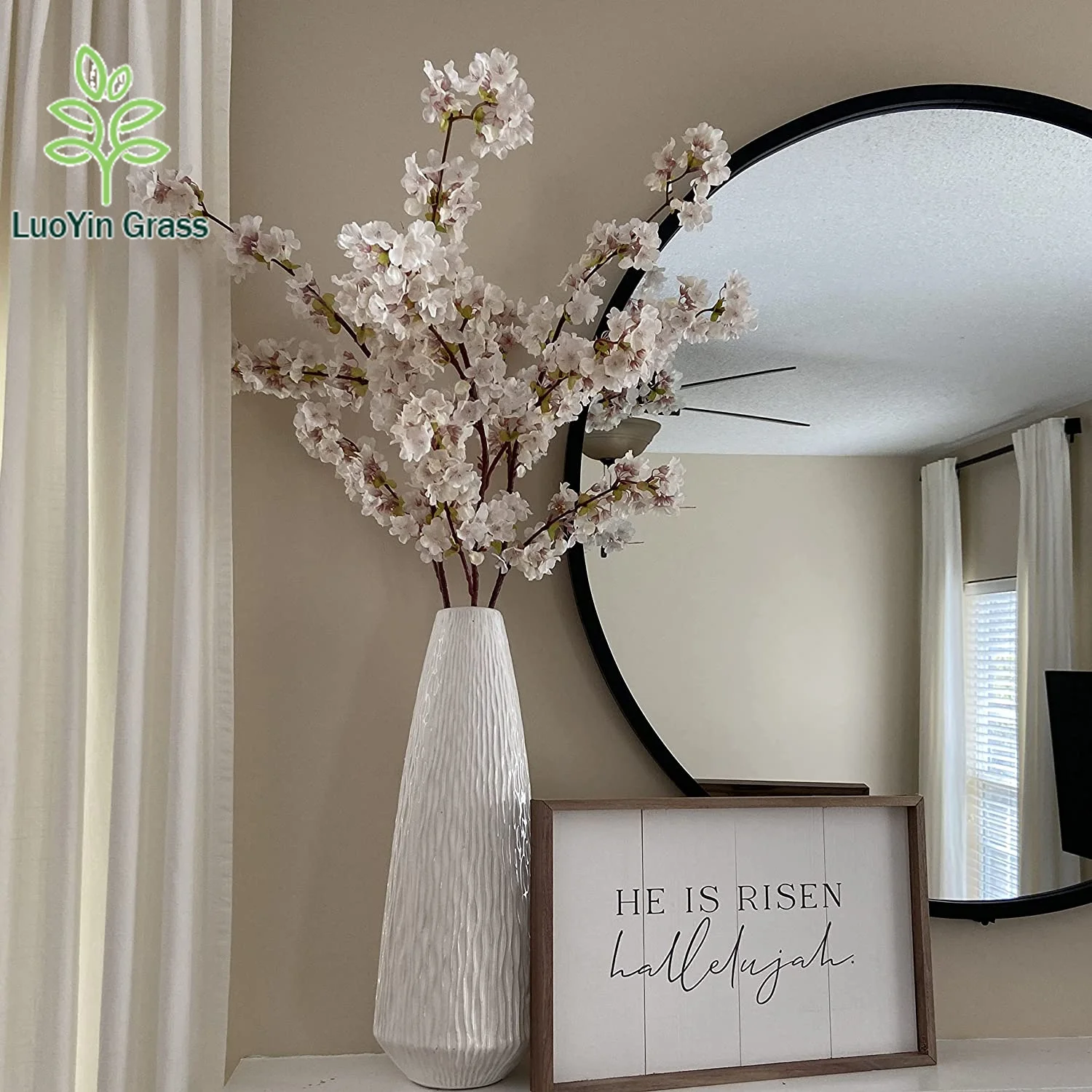 Artificial White Cherry Blossom Flower Faux Cherry Blossom Silk Cherry Blossom Branches  Tree Stems for Wedding Home Decor