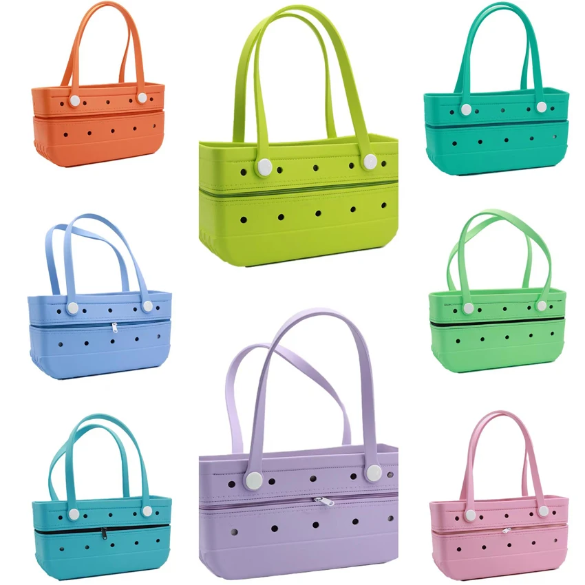 Summer new zipper waterproof eva tote beach bag unisex portable rubber eva handbag travel camping silicone eva bag