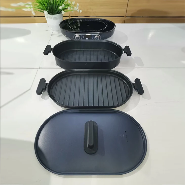 2 In 1 Hot Pot And Bbq Grill Indoor Electric Barbecue Grills Easily Cleaned Smokeless Electric Cooking BBQ Grill Hotpot