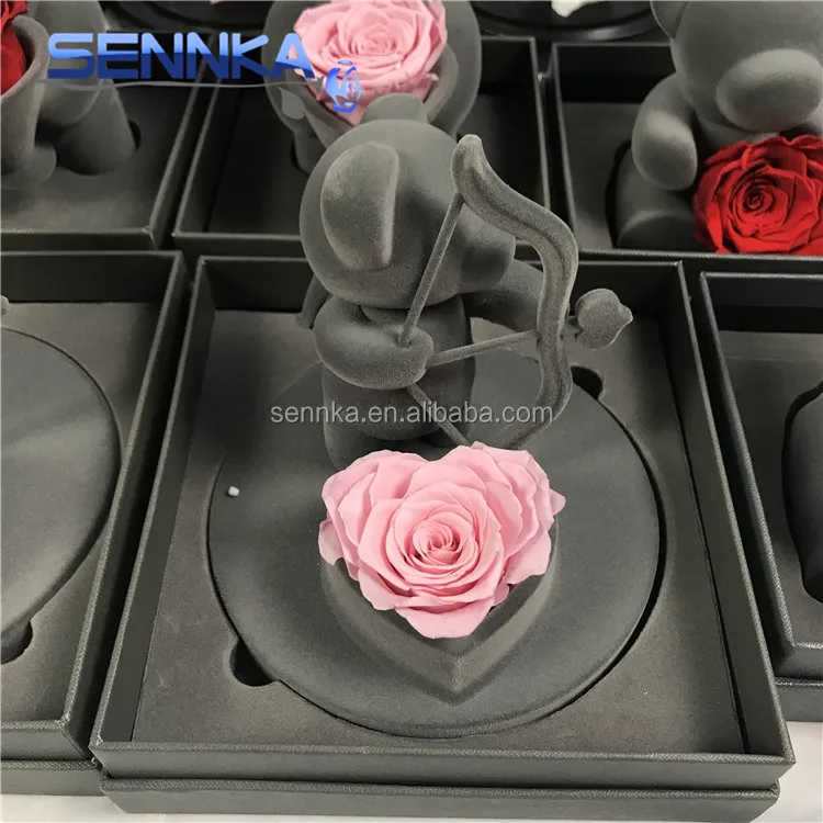 Christmas Stock Teddy Bear Preserved Fresh Roses Perfect Gift Preserved Roses in Glass Dome