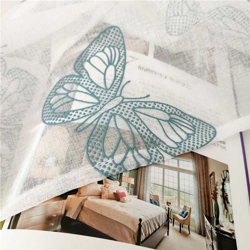 Ready Made Cheap Colorful Pattern Foam Printing Tulle Window Sheer Living Room Curtains Butterfly Fancy Decoration Drapes
