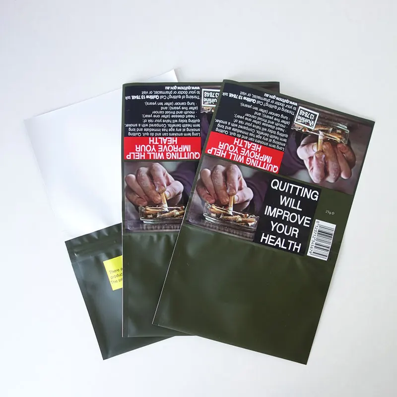 Printed 50g/25g rolling tobacco pouch / empty golden hand rolling tobacco pouches bag with zipper