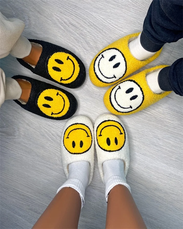 LF-62 2021 Fashion Fur Slippers Home House Bedroom Fall Winter Fuzzy Smile Slippers for Women