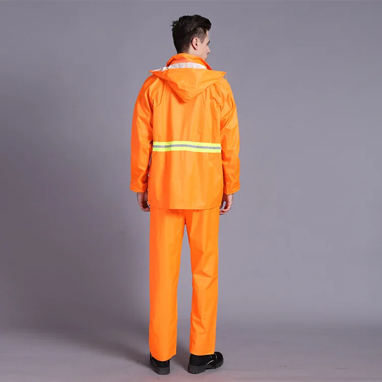 waterproof windproof adult men heavy duty winter work with reflective taps pvc hooded rain jacket and pant