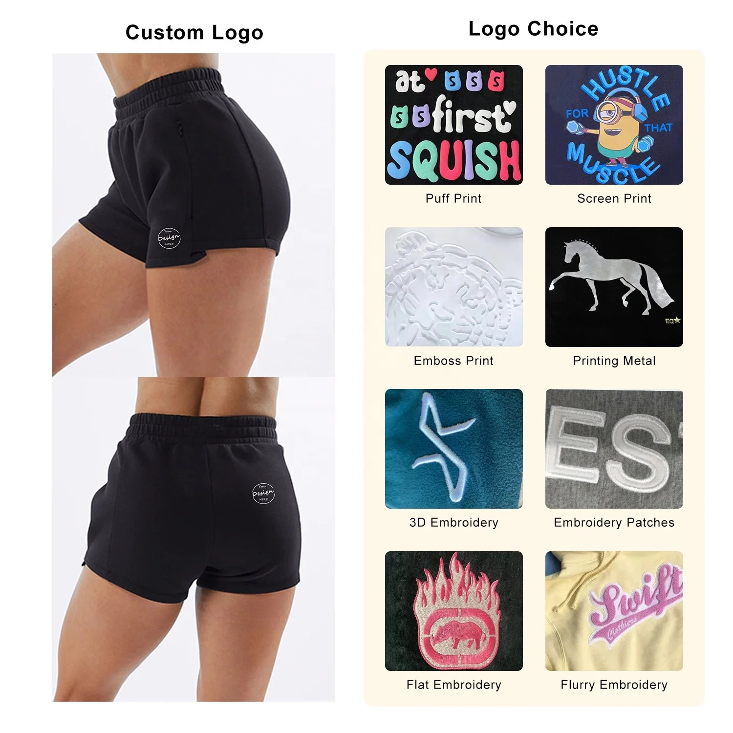 Black Wholesale Custom High Quality Fashion Sports Running Gym 95 Cotton 5 Spandex Luxury Puff Print Casual Womens Gym Shorts