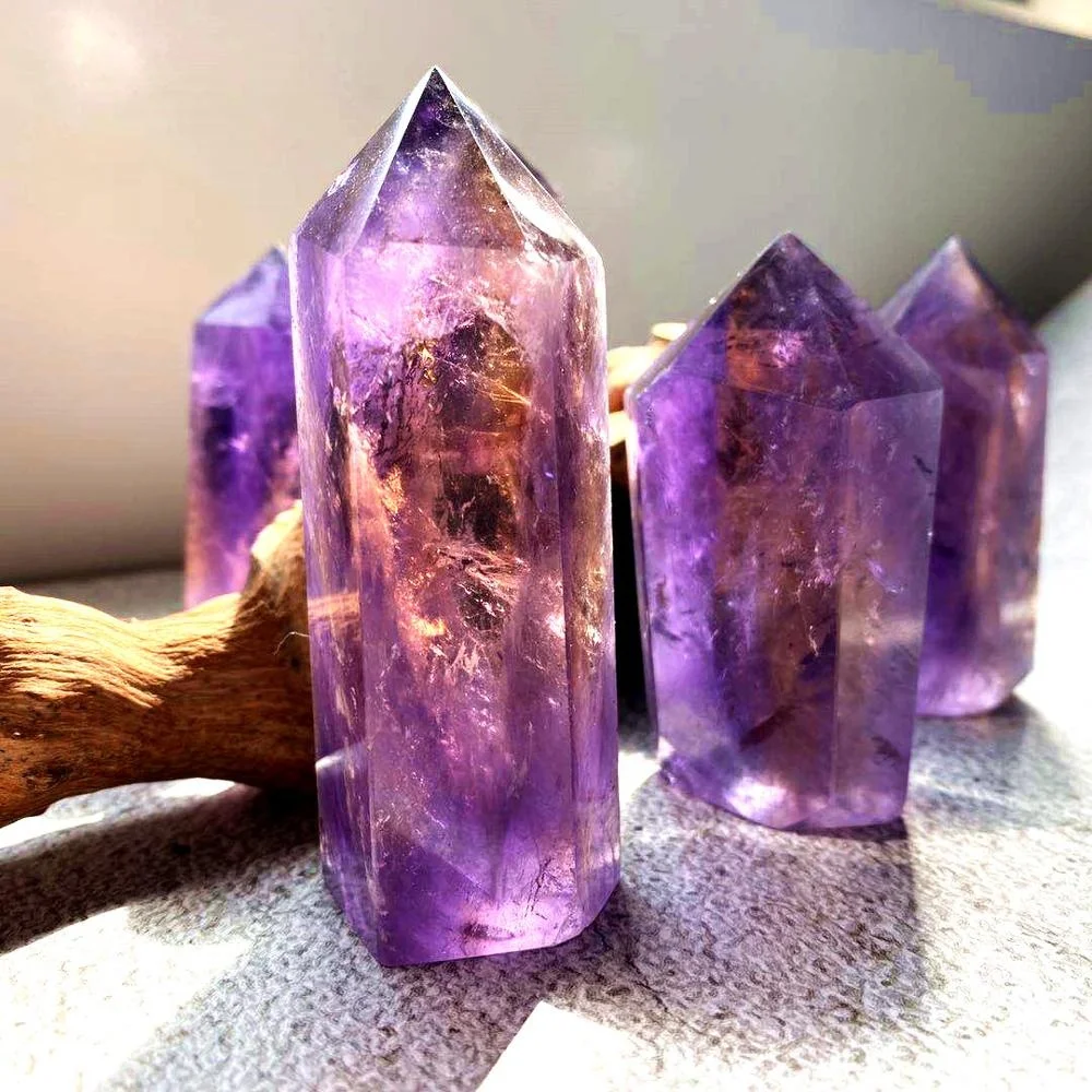 Hot Sale Natural Folk Crafts Crystal Quartz Tower Hand Carving  Reiki Gemstone Wands Ametrine Point for Healing