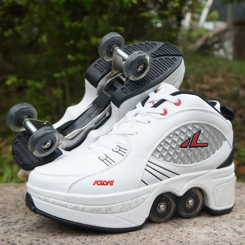 
High Quality deformation kids wheel shoes wholesale adult and children kick out roller skate shoes with 4 wheels 