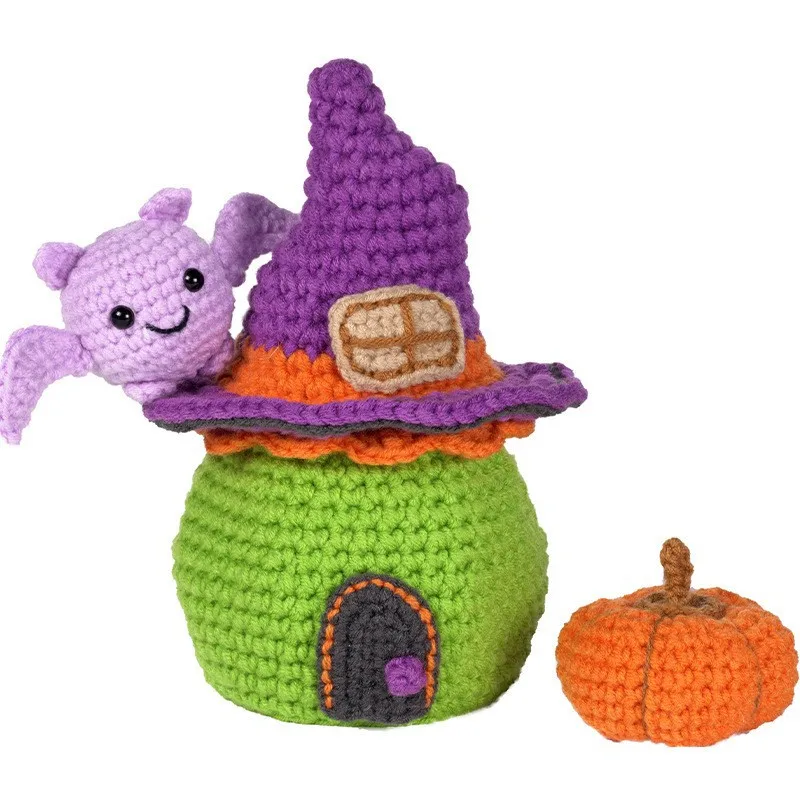 Handmade crochet material bag woven with DIY yarn to make small toy ornaments Halloween style
