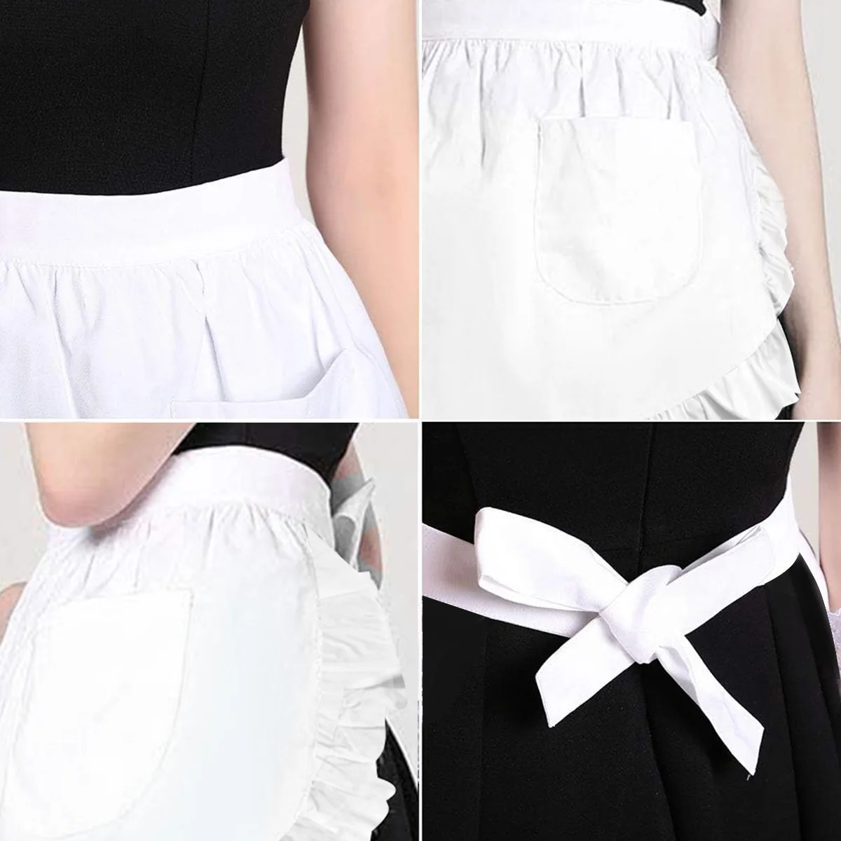 Fashion Cute White Cotton Apron Coffee Shop Waist Apron Kitchen Restaurant Work  Bow Lace Cooking Apron