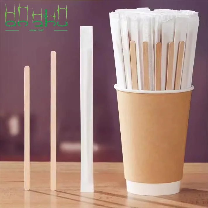 Wood Coffee Stir Sticks Individually Wrapped Bamboo Disposable Coffee Stir Sticks Eco-Friendly