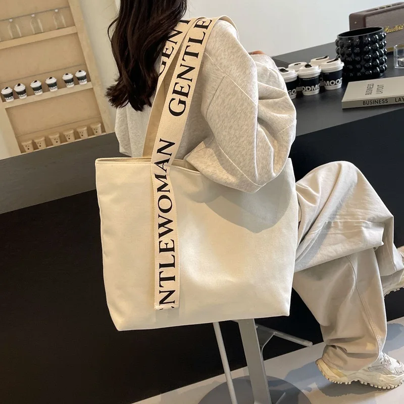 Brand custom strap with high-quality printing logo 100% canvas cotton large sports lifestyle outdoor mama handbag