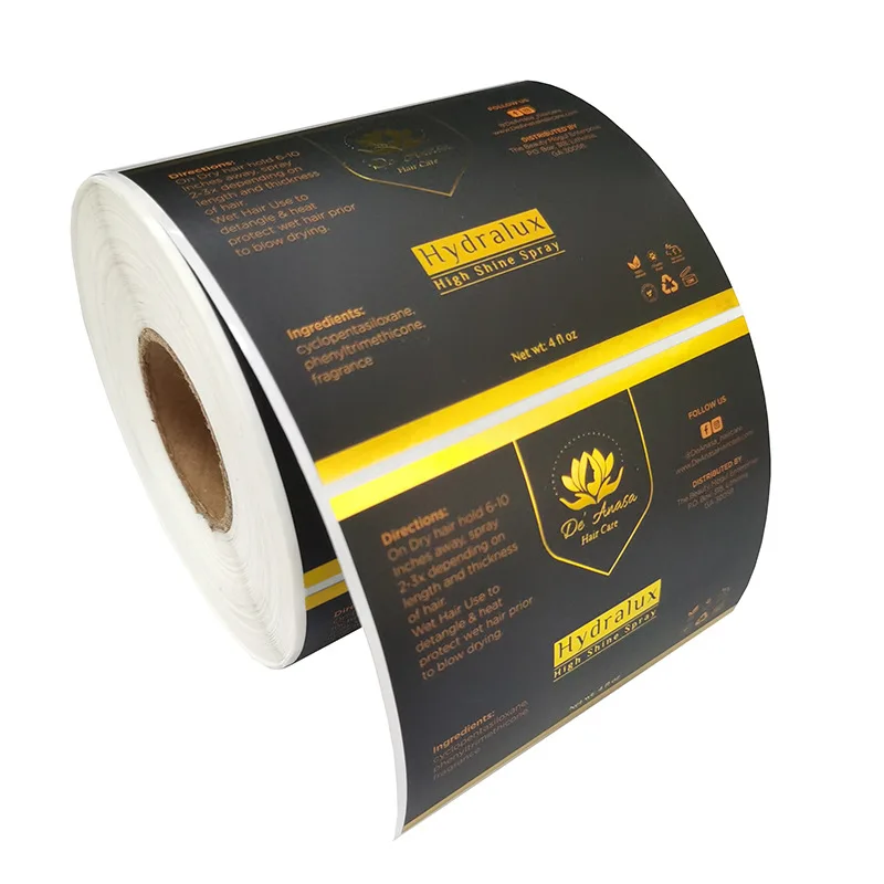 Custom design vinyl sticker roll private logo matte black gold foil printing paper stickers print label