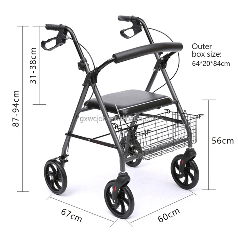 Stroke Hemiplegic Standing Frame Walking Aid Aluminum Alloy Rollator Mobility Walker for Elderly and Disabled Adults with Seat