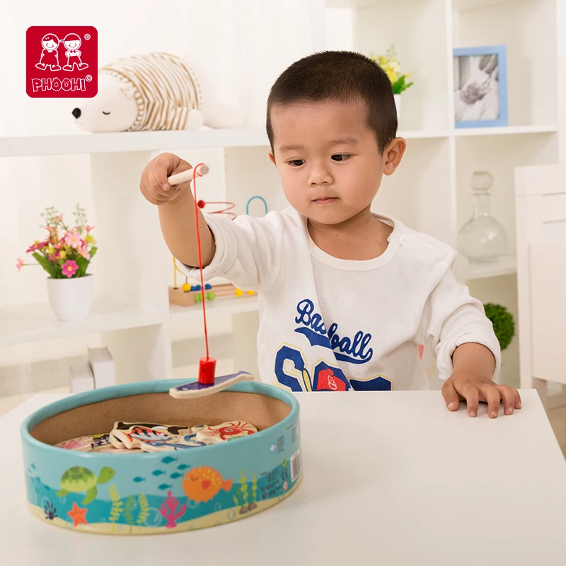 Classic table toy kids table fishing toy wooden magnetic fish game for children